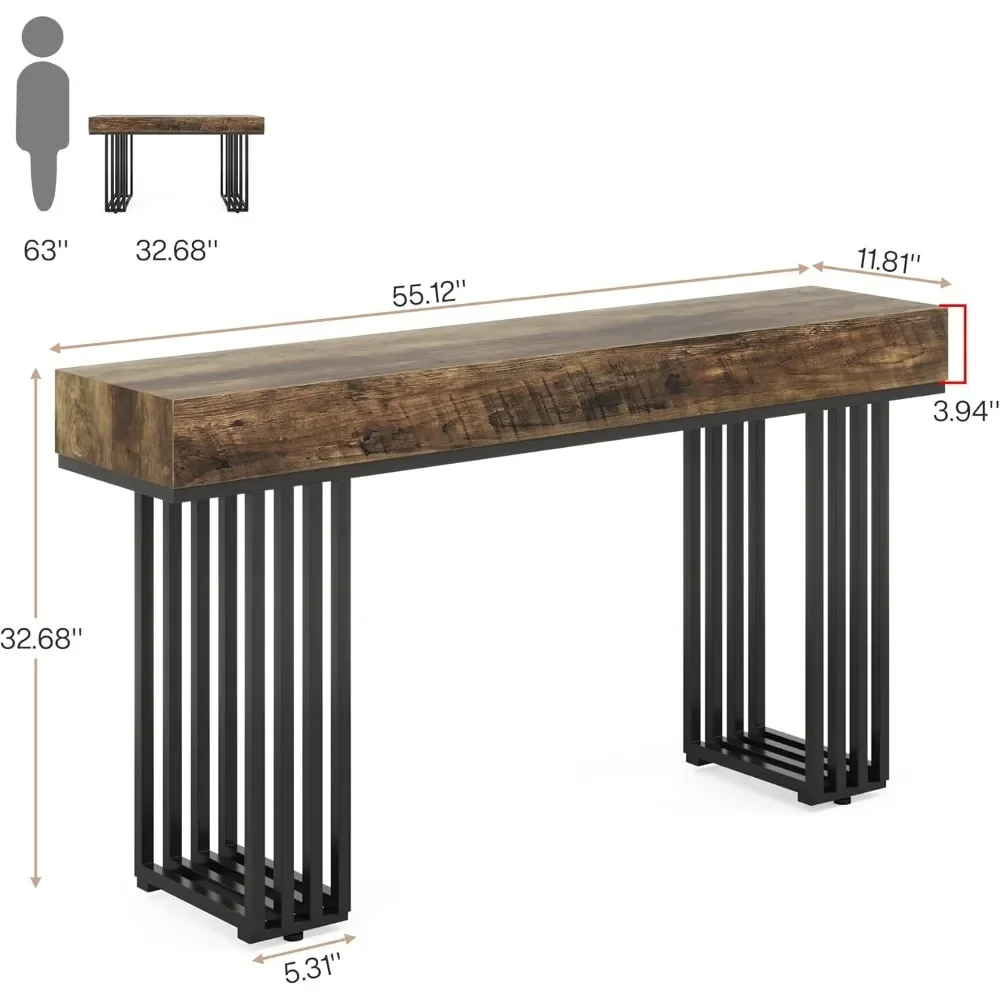 55-Inch Console Table for Entryway, Industrial Hallway Table with Stylish Metal Frame, Sofa Foyer Table for Living Room