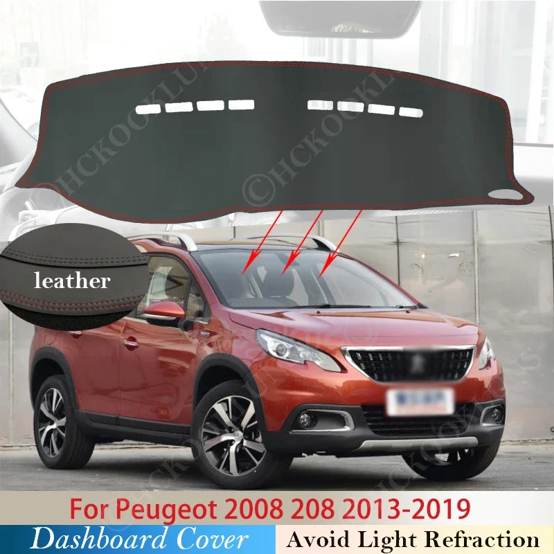 PU Leather for Peugeot 2008 2013~2019 Anti-Slip Mat Dashboard Pad Sunshade Dashmat Protect Carpet Car Accessories 2016 2017 2018