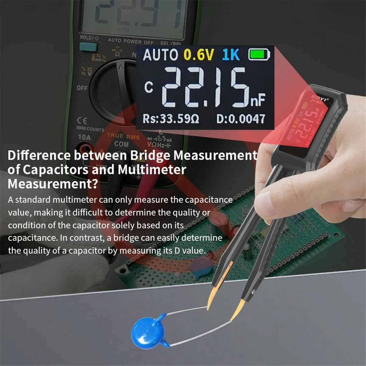 -MD1 Digital Smart Tweezer LCR SMD Tester Resistance Capacitance Inductance Diode Test Debugging Repairing Tool