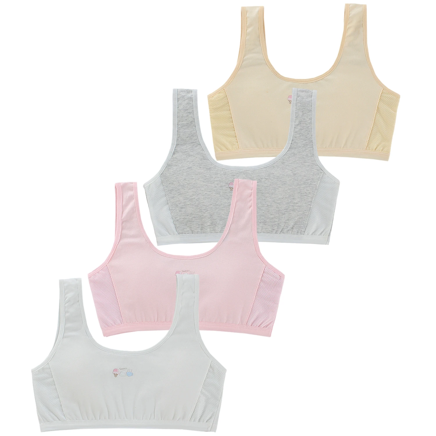 

1pcs Children's bra Training Double layered cotton Mesh edge Girls Bras Kids Underwears 7-13Y Sports Teenage Maiden