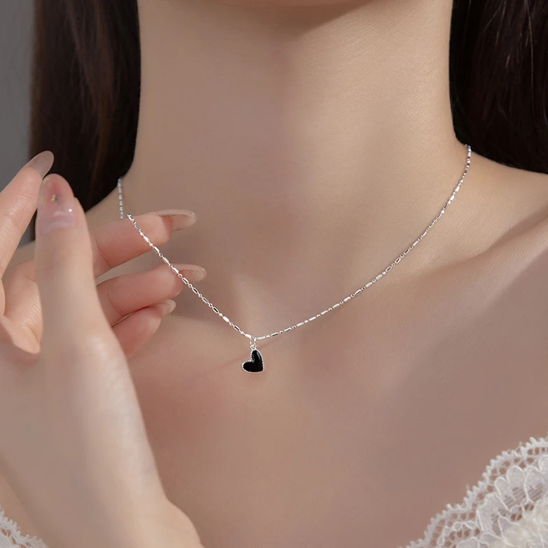 Modian 925 Sterling Silver Minimalism Rainbow Color Enamel Hearts Pendant Necklace Trendy Link Chain For Women Wedding Jewelry