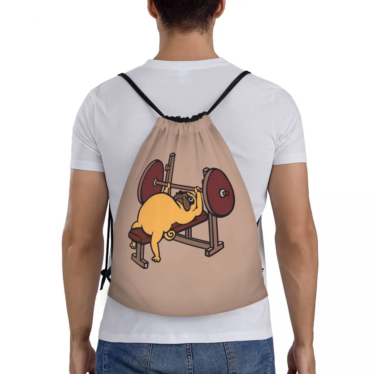 

Pug Bench Press Backpacks Fashion Portable Drawstring Bags Sundries Bag Book Bags For Travel Students