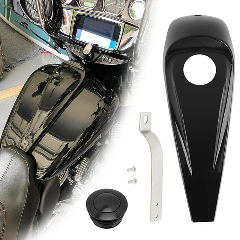 

Gloss Black Motorcycle Smooth Dash Fuel Console Panel Gas Tank Cap Cover For Harley Touring Electra Glide Street FLHT FLHX 08-UP