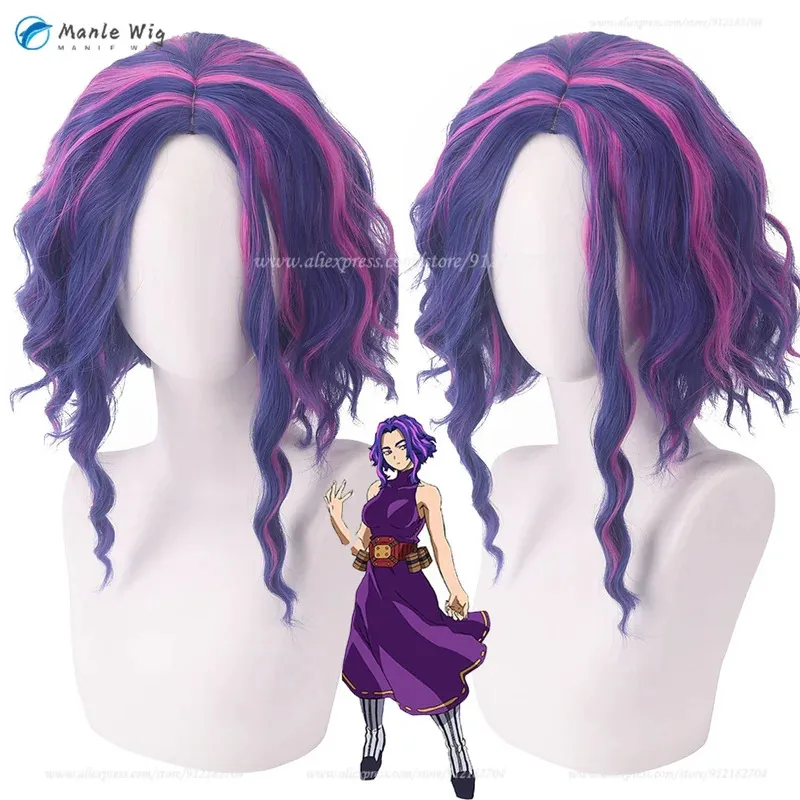 qq681Anime Cosplay 46 cm Blu Viola Misto Rosa Cruly Lady Nagant Capelli resistenti al calore Giochi di ruolo Parrucche + Parrucca C