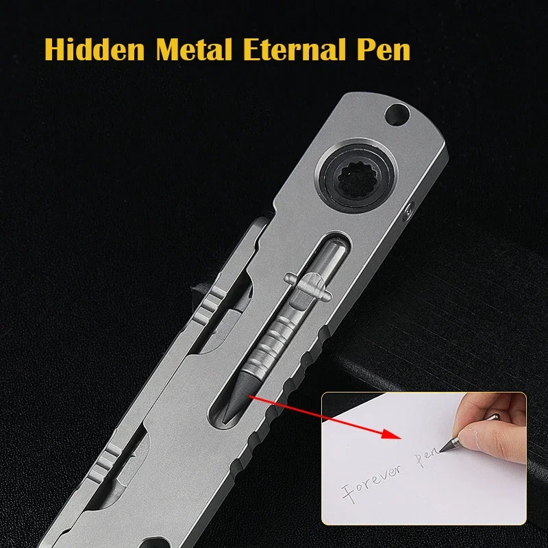 Mini TC4 titanium alloy multifunctional tool quick ratchet screwdriver pry bar bottle opener nail extractor convenient to carry