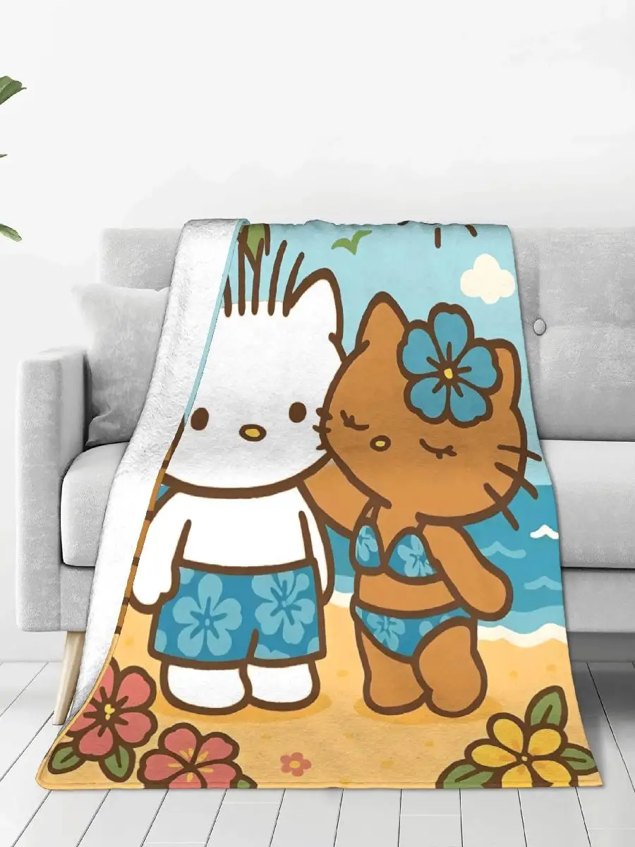 Warm Soft Throw Blanket Hello Kitty Couple Flannel Bedspread for Living Room Sofa Bed Cover Novelty Picnic Child Black