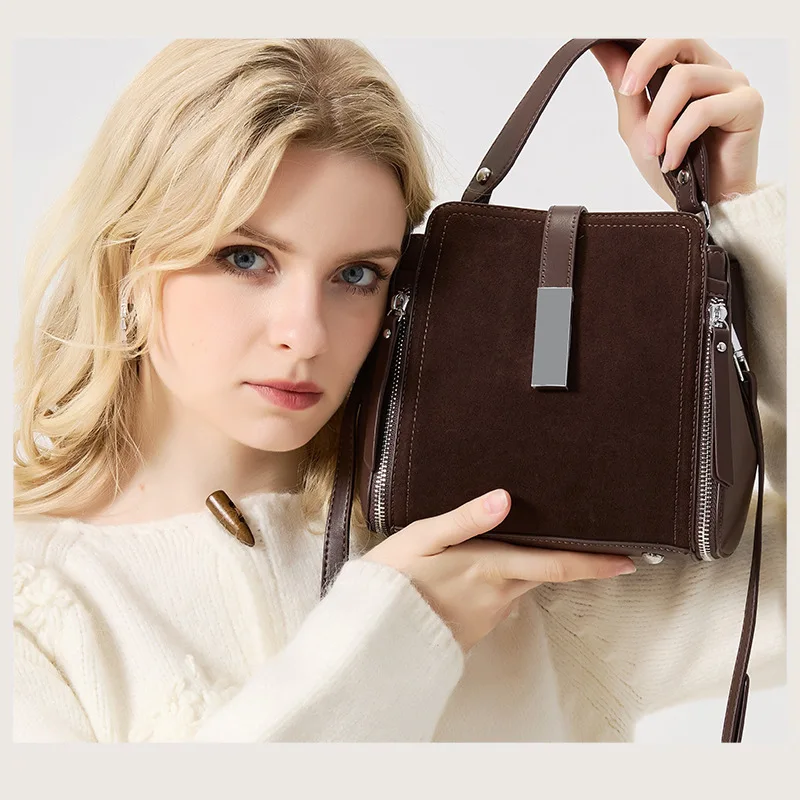 

100% Genuine Leather Frosted Cowhide Leather Shoulder Bag Ladies Versatile Office Worker Handbag Large Capacity Crossbody