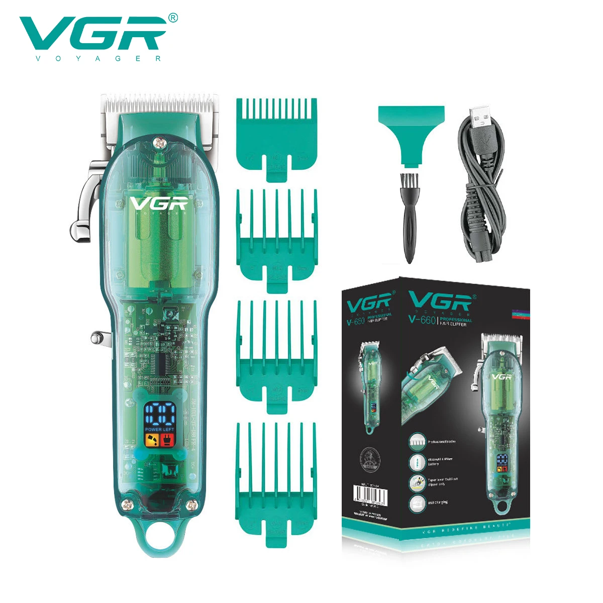 

Машинка для стрижки волос VGR 660, прозрачная машинка для стрижки волос, беспроводной триммер для волос, электрическая парикмахерская машинка для стрижки волос с цифровым дисплеем для мужчин