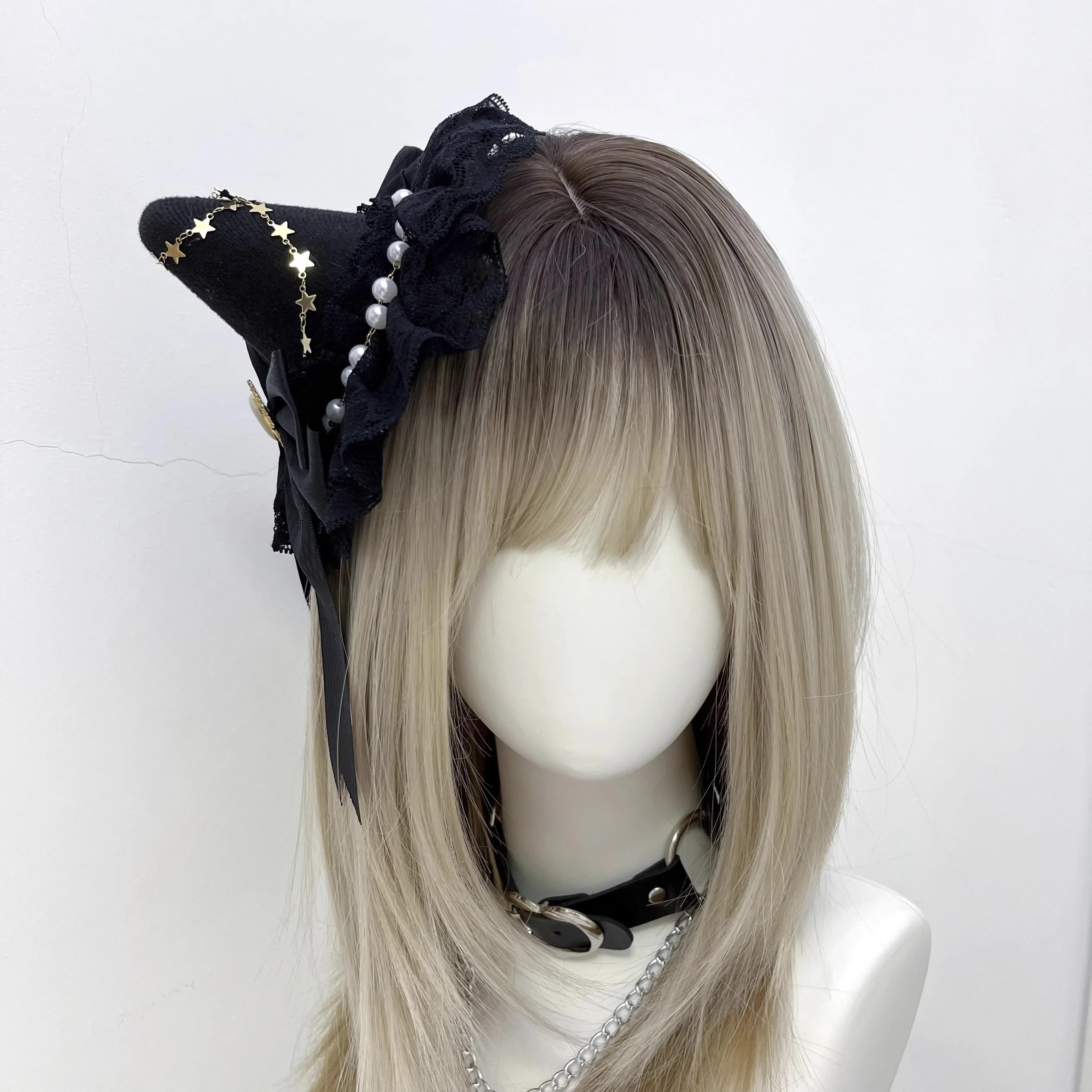 핸드메이드 고딕 마법 소녀 작은 모자 로리타 스윗 레이스 리본 헤드드레스 할로윈 코믹 코스프레 KC 헤어핀 마녀 모자 헤어 액세서리