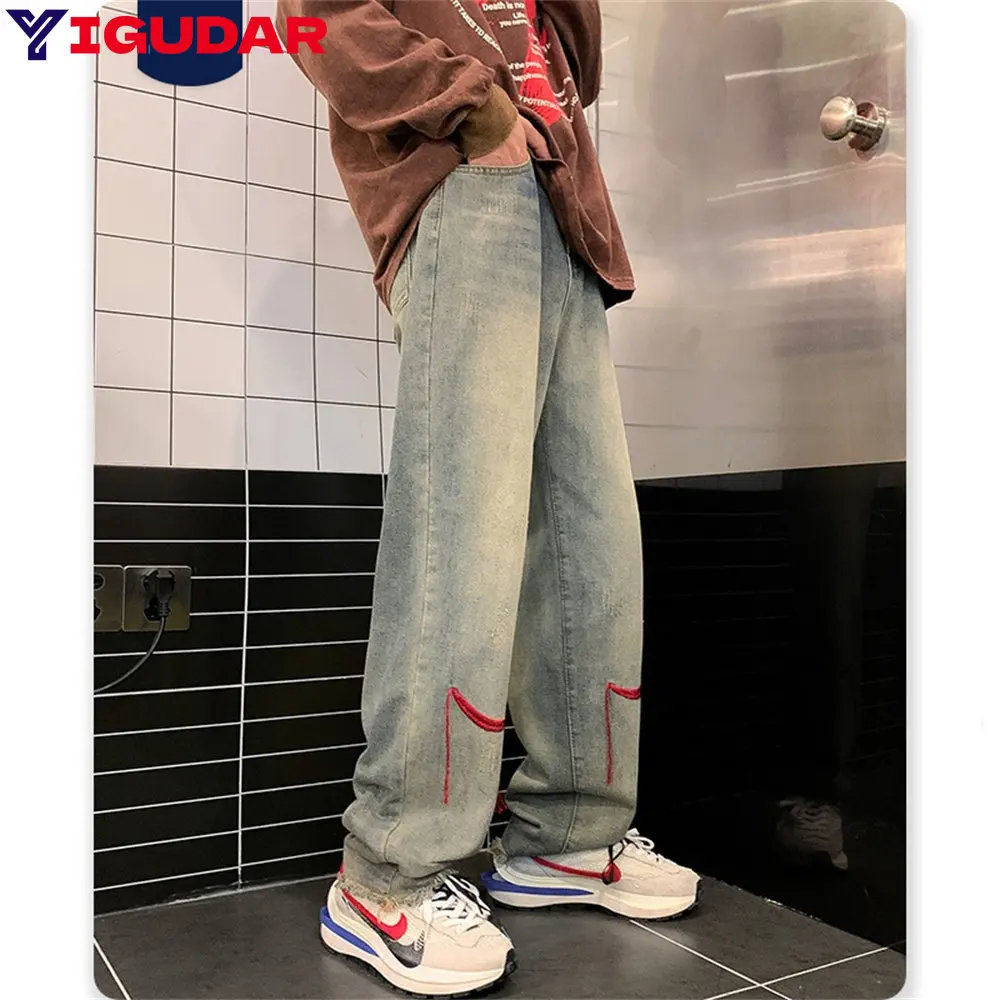 

Men Jeans Wide Leg Denim Cargo jean pants Loose Straight Baggy Men's Jeans hip hop Streetwear Skateboard Neutral denim Trousers