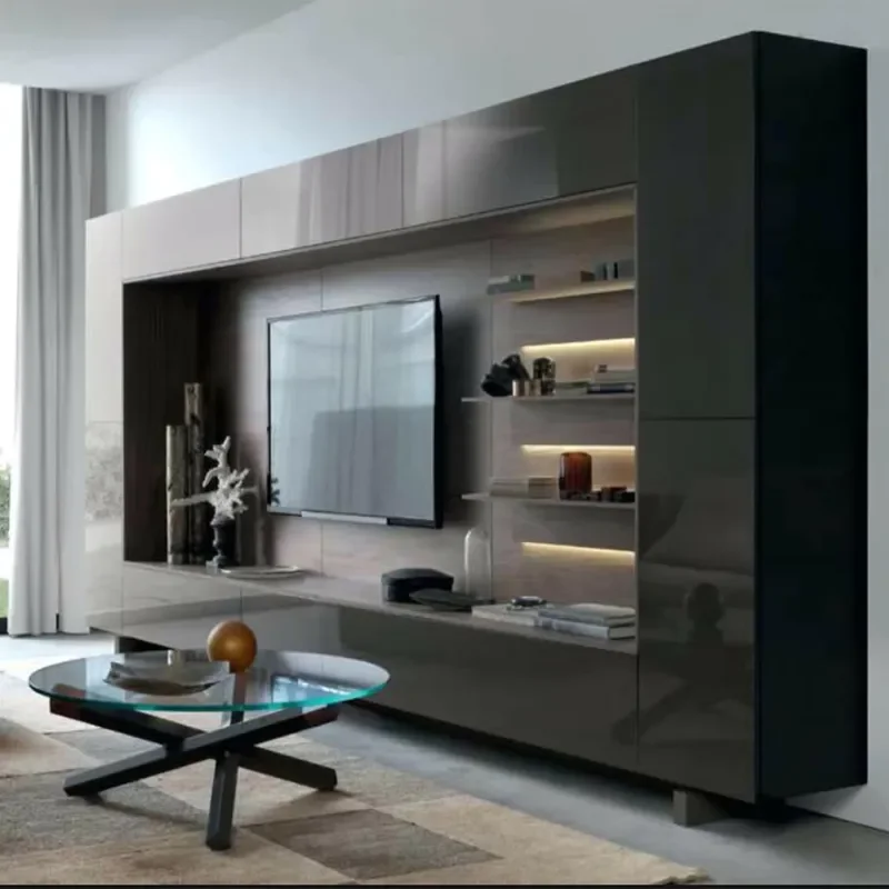 Lacquer With Melamine Board Modular Modern Design TV Cabinet With Wall Cabinet