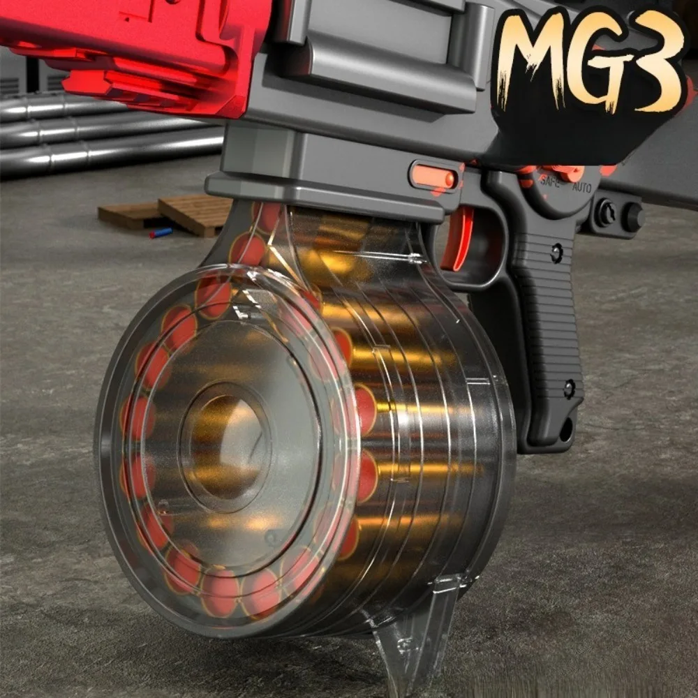 MG3 EVA Soft Bullet Toy Gun Shell Ejection Design with Drum Mag Chicken Eating Machine Gun Model Shooting Game Birthday Gift
