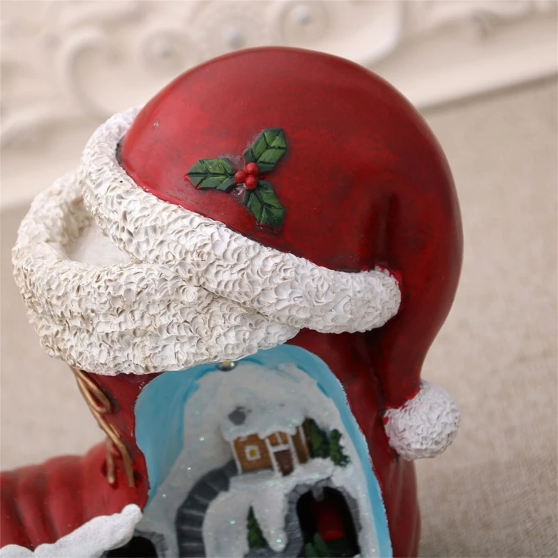 Rotating Christmas Music Box Holiday Village Piece with Musical Scene and Moving Train, Christmas Boot Form, USB or Battery Use
