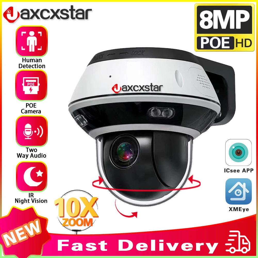 

4K 8MP Ultra HD PTZ POE 10X Optical Zoom Outdoor IP67 Waterproof Security Surveillance IP Camera Two Way Audio Smart Home CCTV