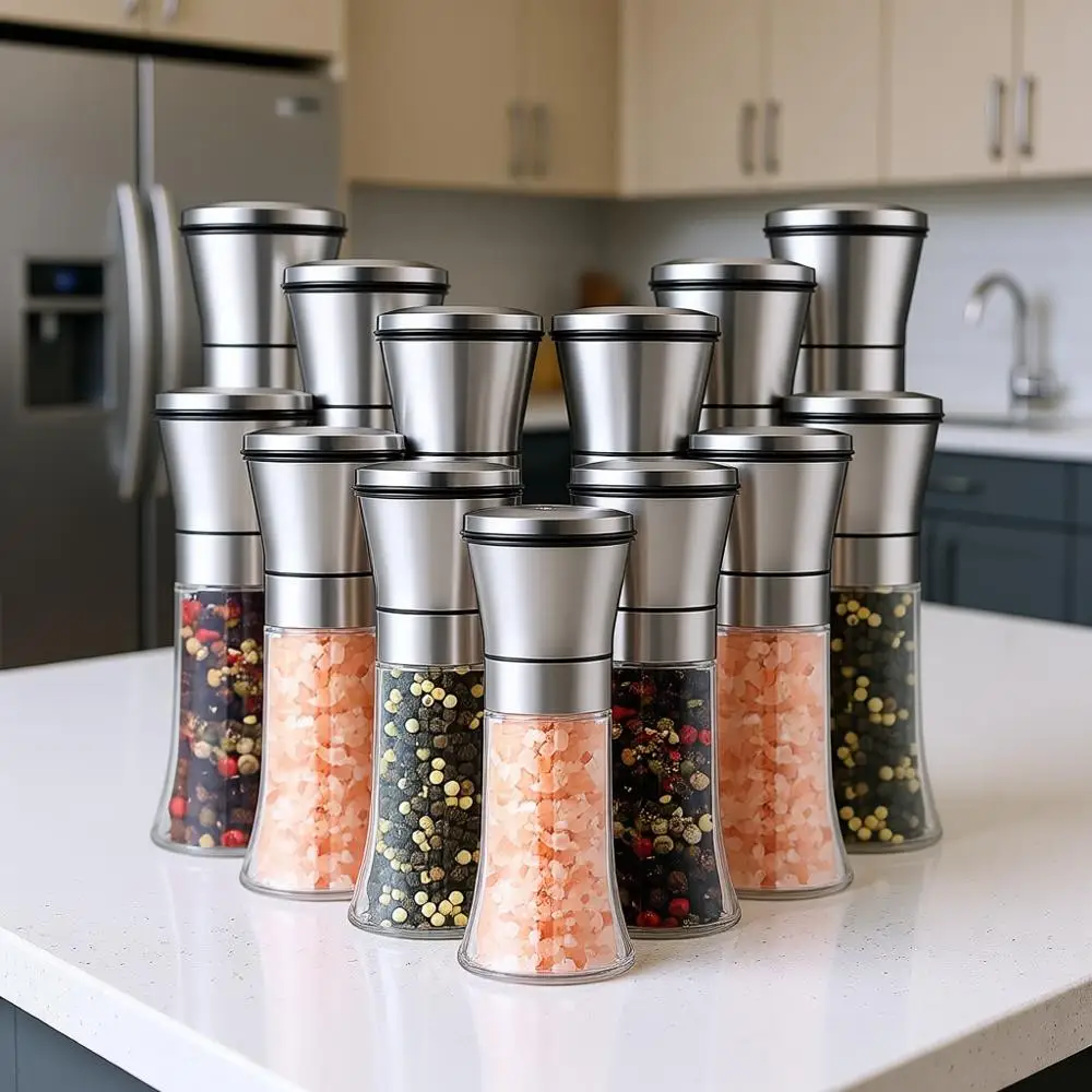 

12 Pcs Salt and Pepper Grinder Set, 3.5 oz Stainless Steel Manual Mills for Whole Peppercorns and Rock Salt, Adjustable Coarsene