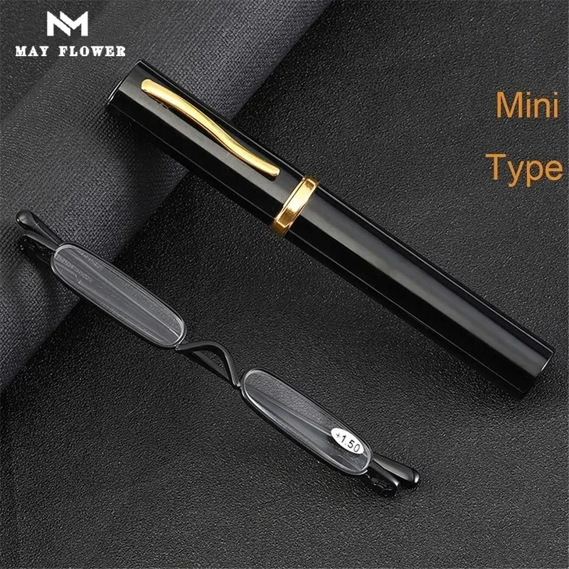 Neue Mini Super Schmale Falten Lesebrille Frauen Männer Tragbare Container Presbyopie Stift Gläser Mit Box + 1 + 1,5 + 2 + 2,5 + 3,0
