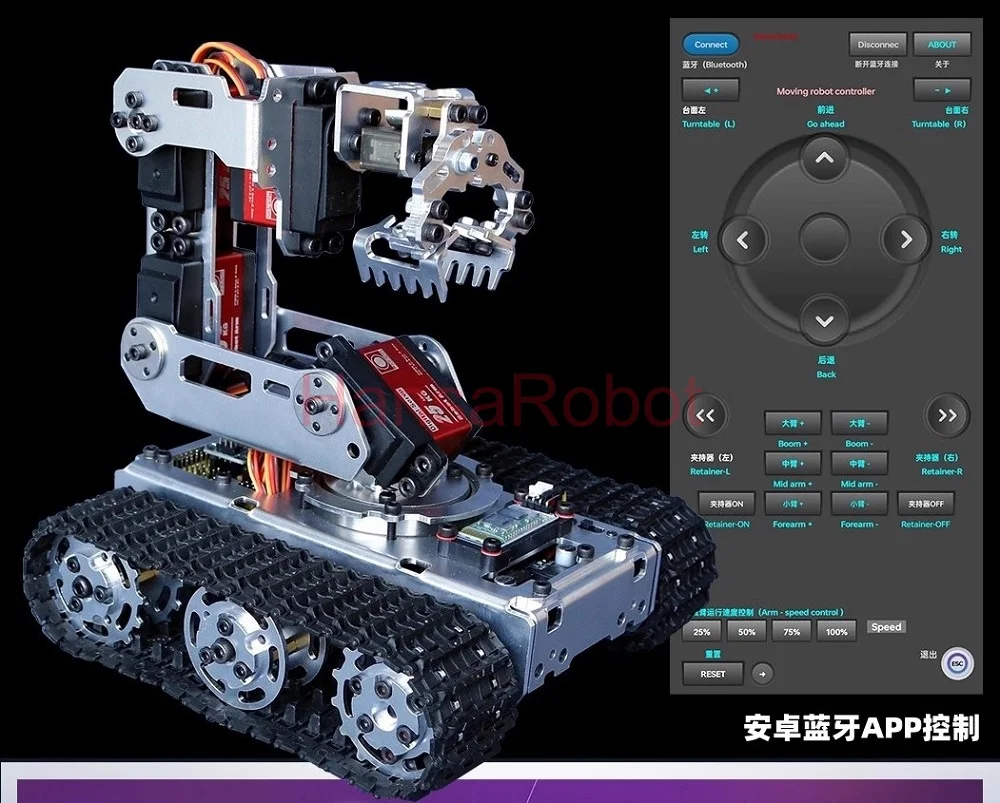 Arduino APP Mobiler Roboterarm mit Tankgehäuse, Auto-DIY-Roboter mit 20 kg digitalem Servomotor, DIY-Vorbauspielzeug