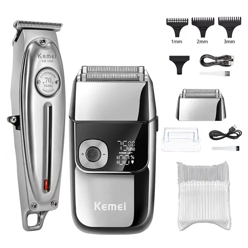 Kemei KM-1949 Goud of Zilver Volledig metalen elektrische tondeuse KM-2028 Oplaadbare scheerapparaat voor heren Professionele draadloze trimmer