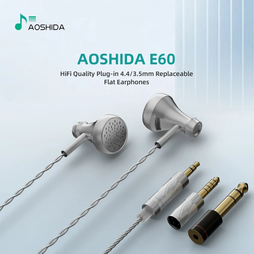 AOSHIDA E60 14,2mm diafragma patentado controlador dinámico auriculares planos calidad HiFi enchufable 4,4 + 3,5mm reemplazable