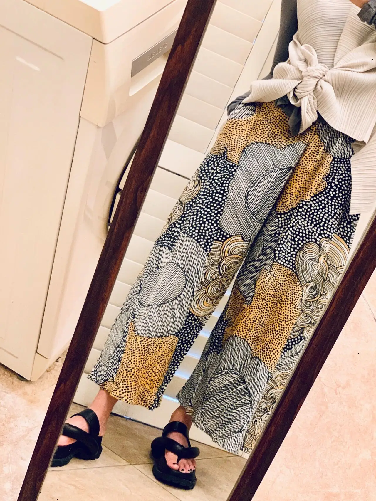 

Miyake Pleated Printed Pants 2025 Summer New Elastic Loose Retro Clashing Color Wide Leg Pants