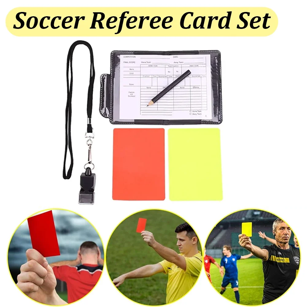 Soccer Referee Cards Set Scorebook Whistle Pencil Red and Yellow Warning Cards Metal Whistle with Sports Coach Referee Card Set