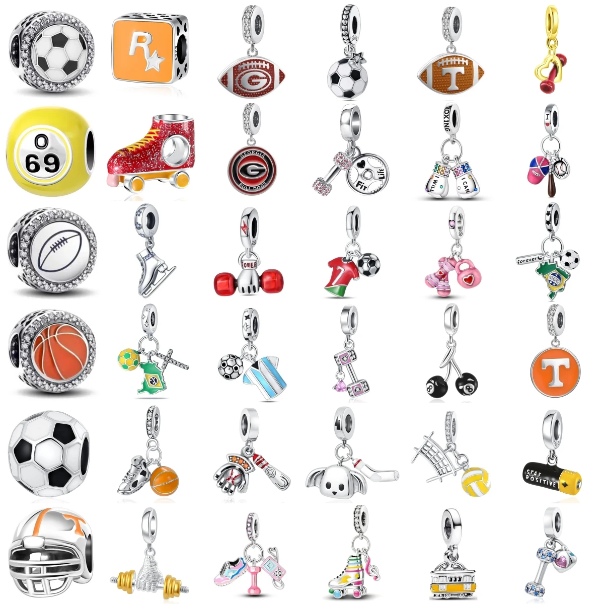 

Оригинальная спортивная серия из стерлингового серебра 925 пробы, футбольные, баскетбольные, регби, гантели, бусины, подвески для браслета, ожерелья, ювелирные изделия своими руками