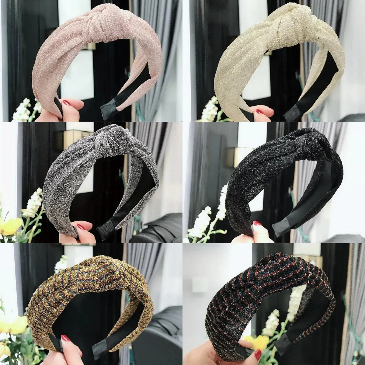 Fabric Knot Solid Glitter Handmade Twist Hairbands Ladies Makeup Hair Hoops Wide Headbands Hair Accessories for Women Girls