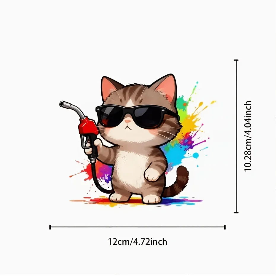 1Pc 2D Flat Sunglasses Cat Color Splash Vinyl Sticker,Waterproof Weather‑Resistant Decal for Car Body Window Decor, Holiday Gift