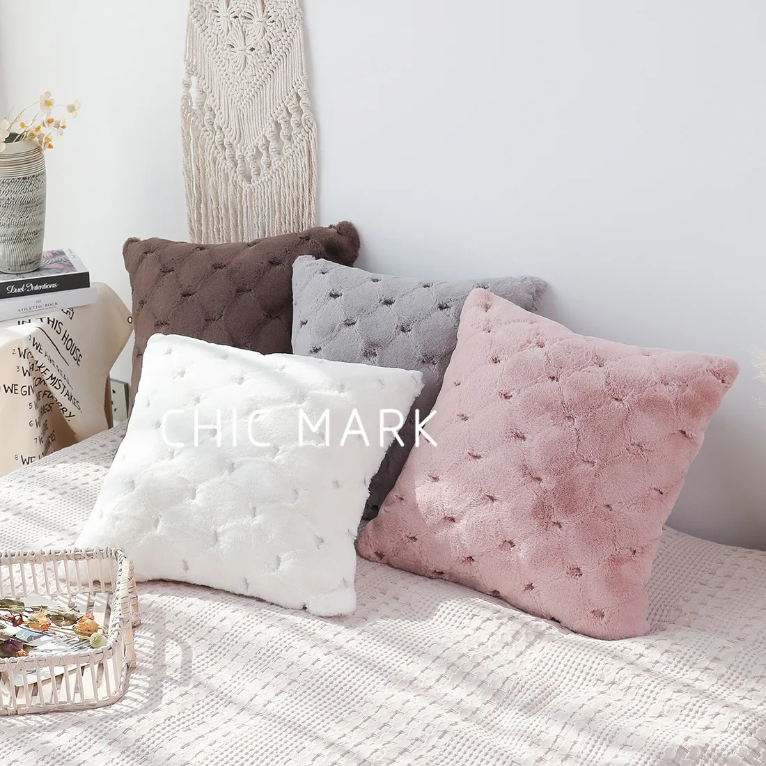 Withered Cross border hot selling Instagram plush sofa, pillow, cushion, Nordic minimalist rabbit hair pillow, bedroom waist pil