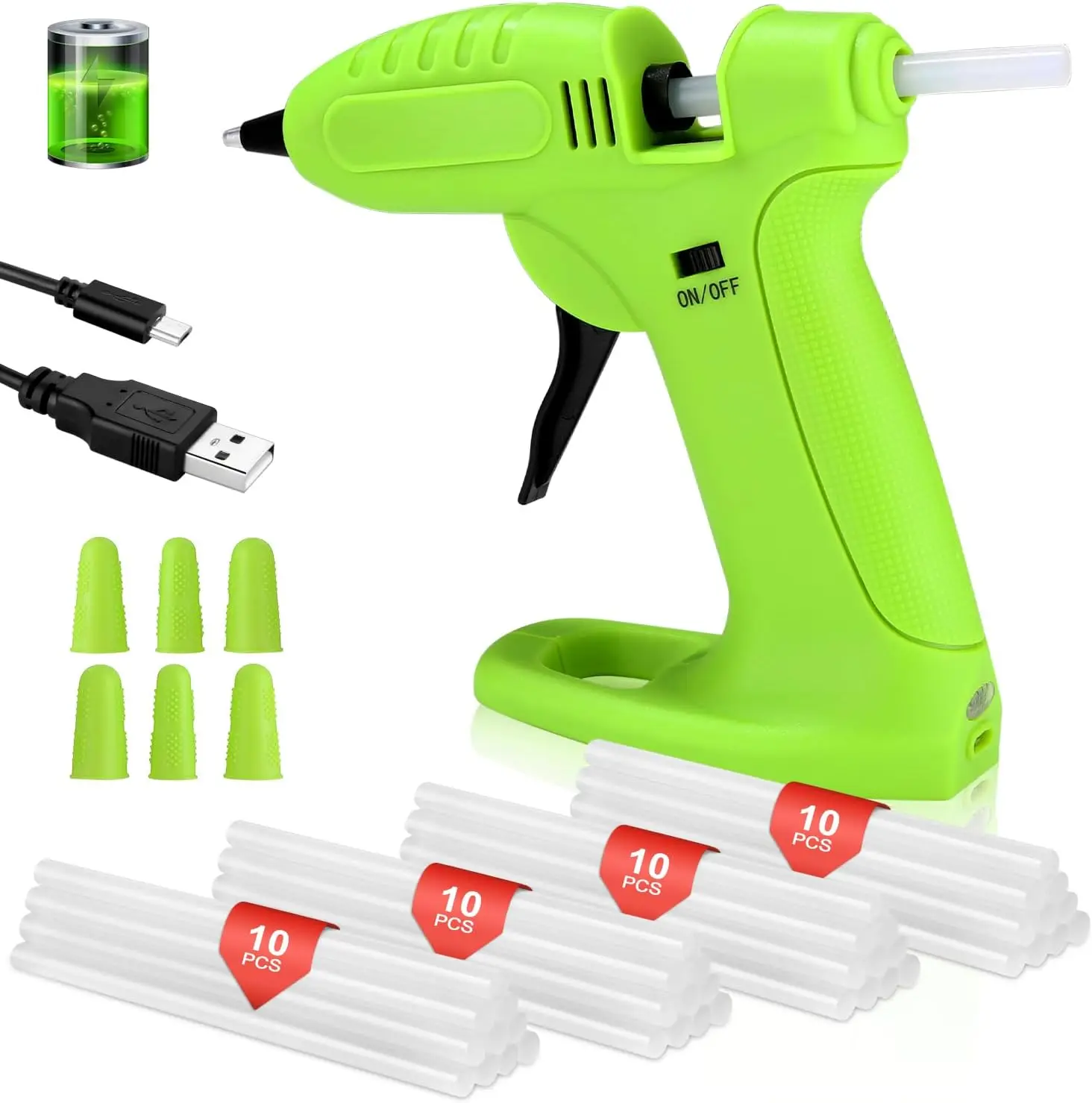 

Mini Cordless Hot Glues Guns set including 40 7mm glue sticks and 6 silicone finger covers(Color random)