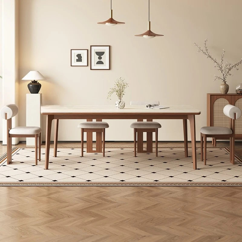 

Solid wood rock slab cave stone dining table walnut ash wood living room household small apartment modern simple dining table