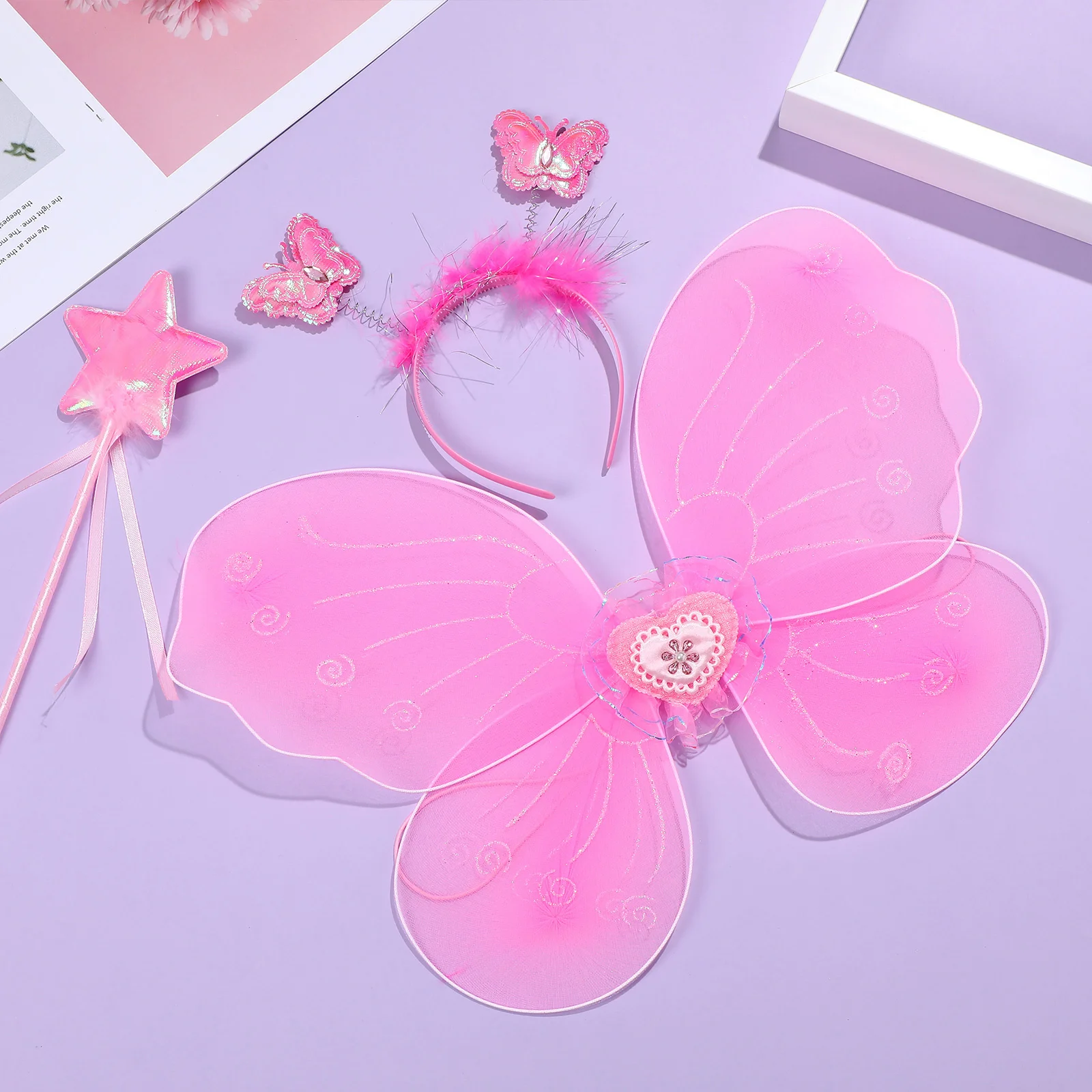 나비 날개 머리띠 요정 의상 세트 메쉬 튜튜 스커트 요정 지팡이 소녀 스타킹 파티 크리스마스 할로윈 무대용