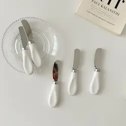 Portable Stainless Steel Cheese Knife Ceramic Handle Wipe Cream Butter Knife Bread Jam Kitchen Tools Canteen