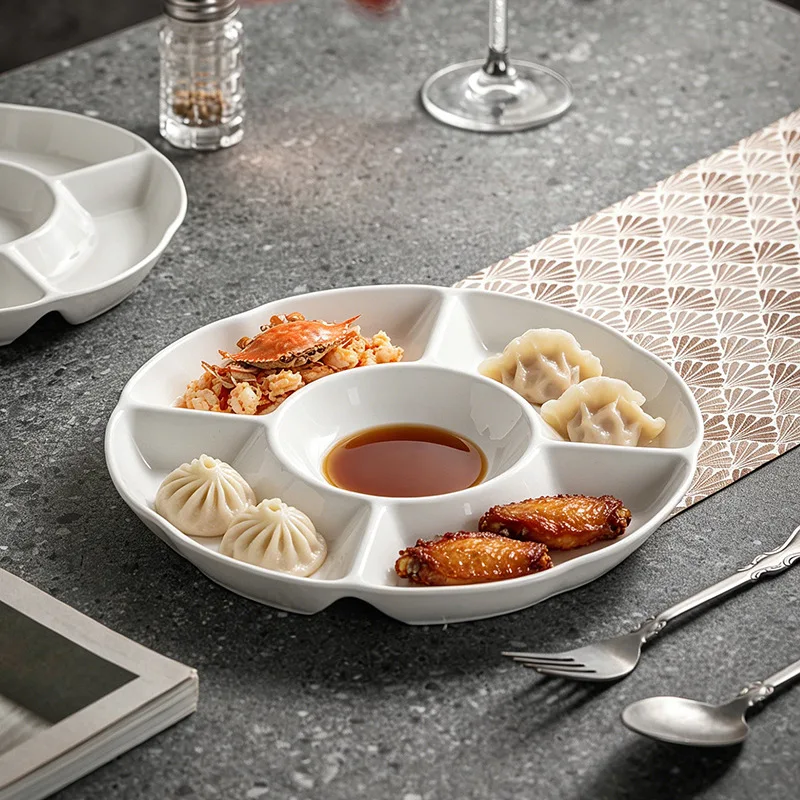 DSA Brine Platter Hotel Hotel Special Plate Dried Fruit Dim Sum Snack Grid Plate Multi-grid Five-grid Plate Ceramic