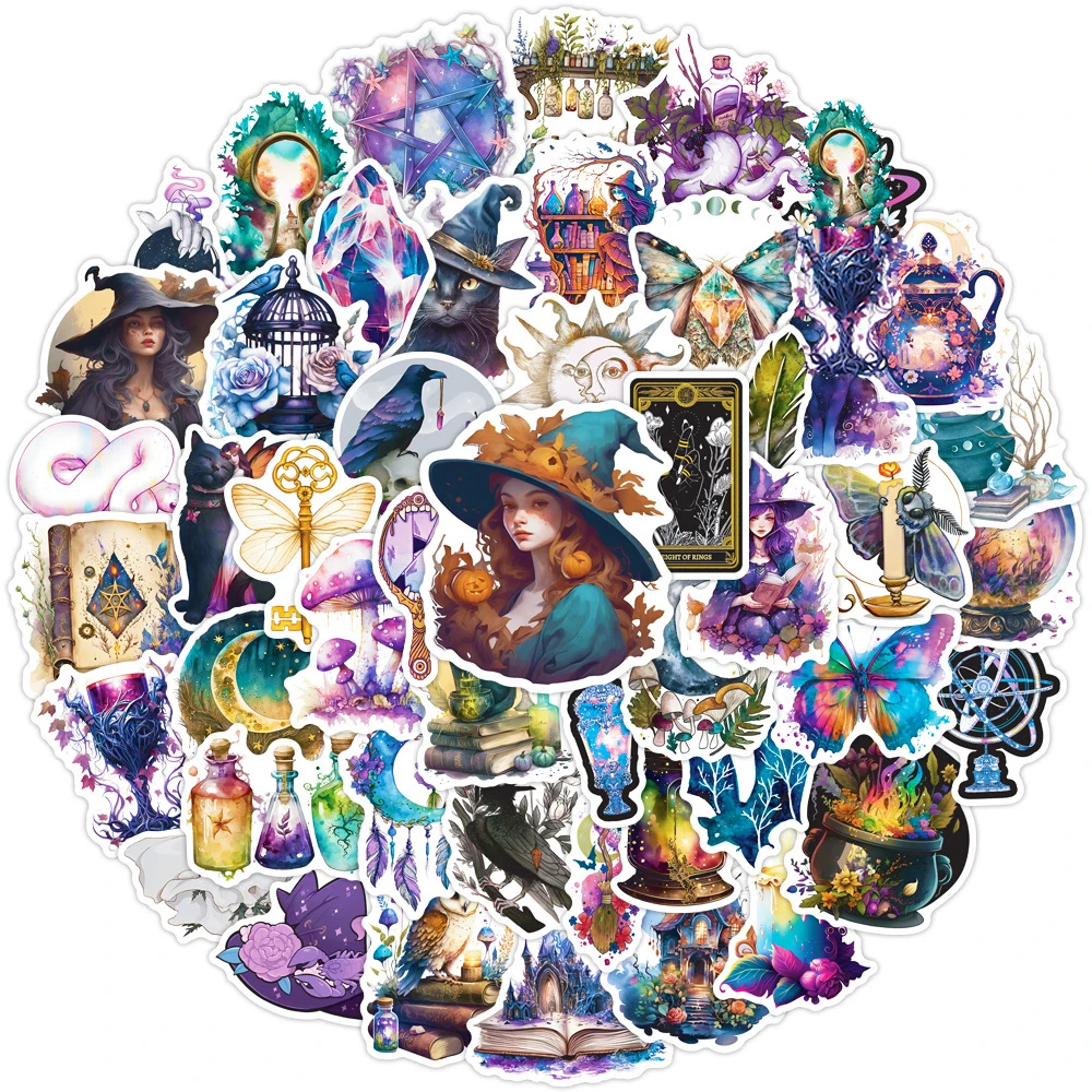 

10/30/50pcs Cartoon Gothic Magic Witch Stickers Waterproof Aesthetic Decals Graffiti Laptop Motorcycle Cool DIY Sticker Kids Toy