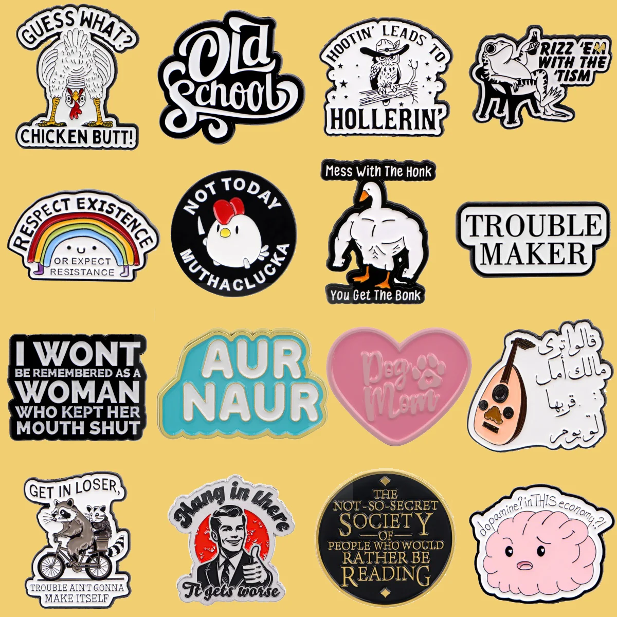 Islamic Quotes Enamel Pin Cartoon Owl Brooches For Women Lapel Pin For Backpack Chicken Badges Party Gifts Clothing Accessories
