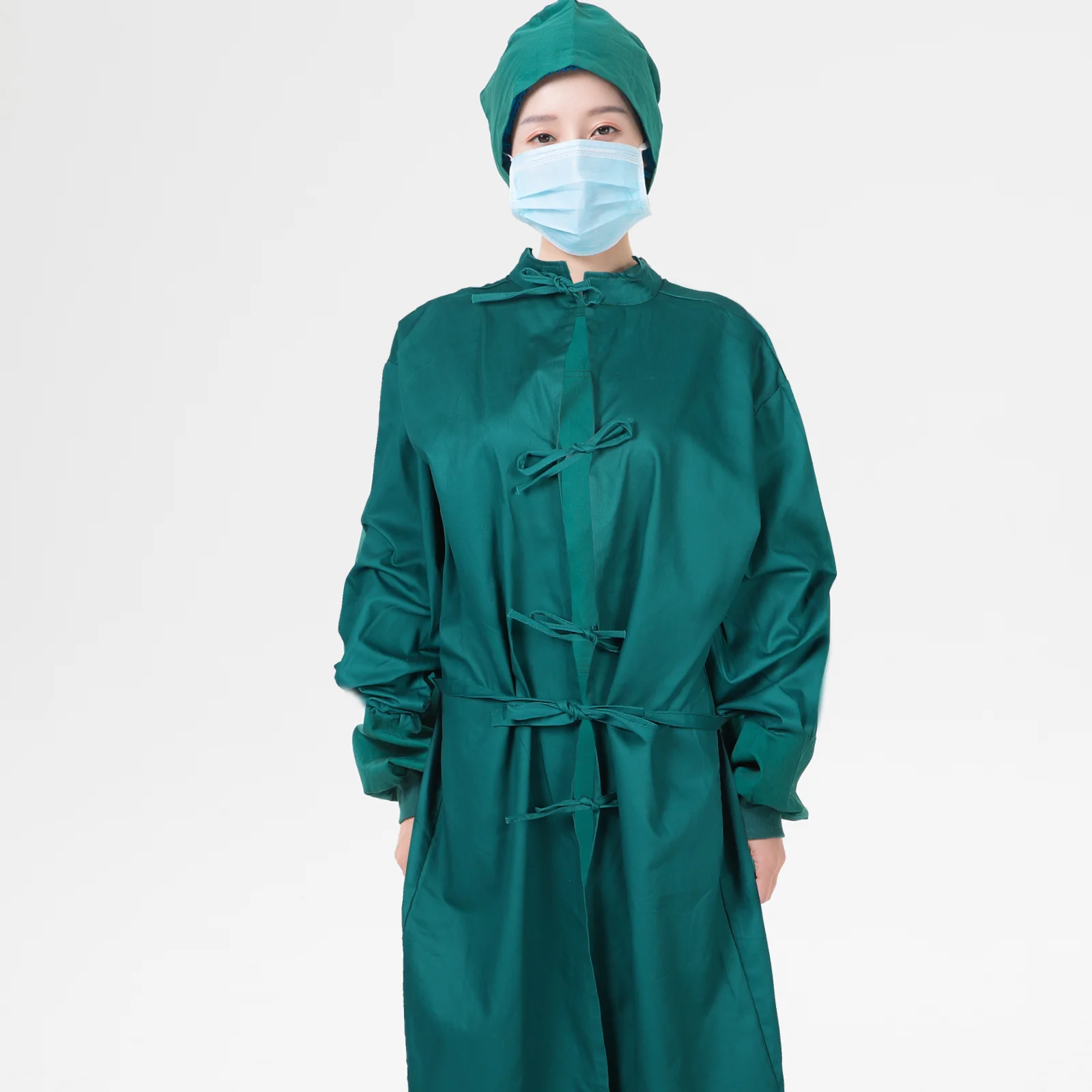 1 Juego de bata quirúrgica de algodón, ropa de marcha atrás transpirable Unisex, traje médico de cobertura completa, abrigo de laboratorio de manga larga para quirófano