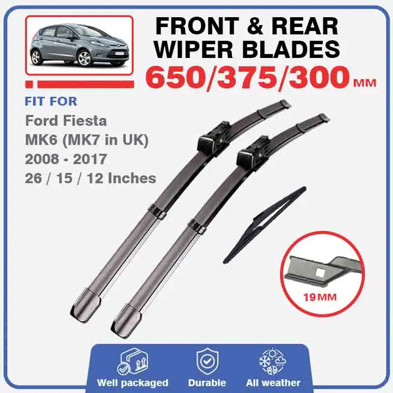 Car Front Rear Wiper Blades For Ford Fiesta MK6 2008 - 2016 Rubber Windscreen Wipers Auto Windshield 2011 2012 2013 2014 2015