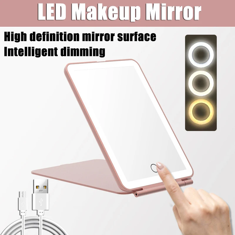 

D2 LED Cosmetic Mirror Folding With Battery Usb Rechargeable Touch Screen Makeup Mirror With Led Lights Foldable Compact Mirror