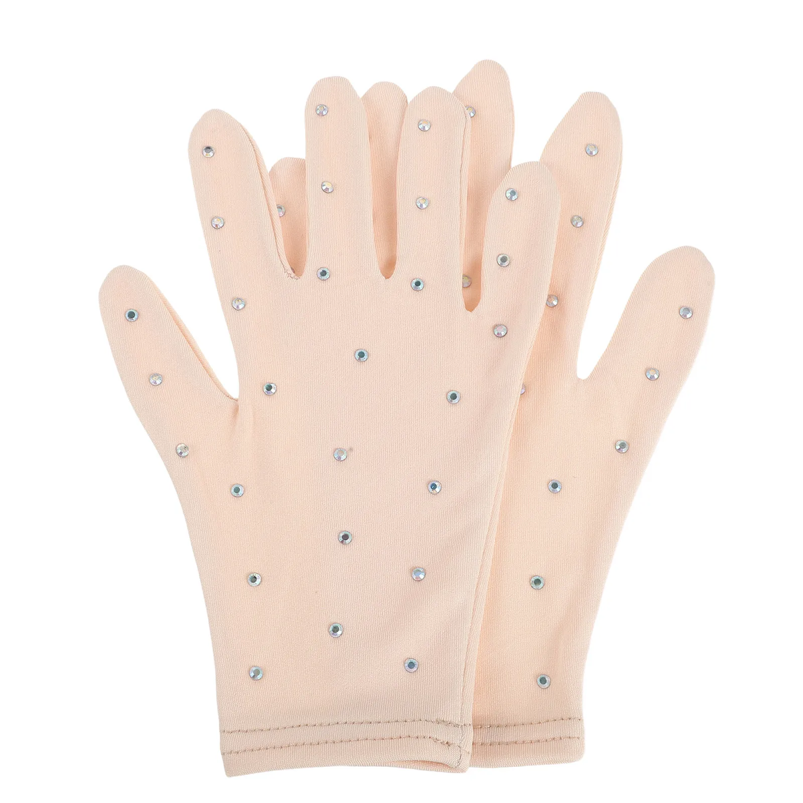 

1 Pair Ice Skating Gloves Rhinestone Decor Girls Skin Color Thermal Non Slip Figure Skating Accessories 10-13 Years Performance