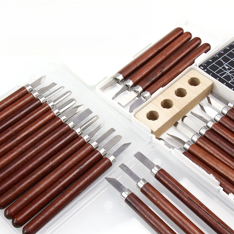 12PCS Manganese Steel Engraving Knives Wood Carving DIY Hand Chisel Tool Set Handmade Wood Carving Rubber-stamp Making Tools