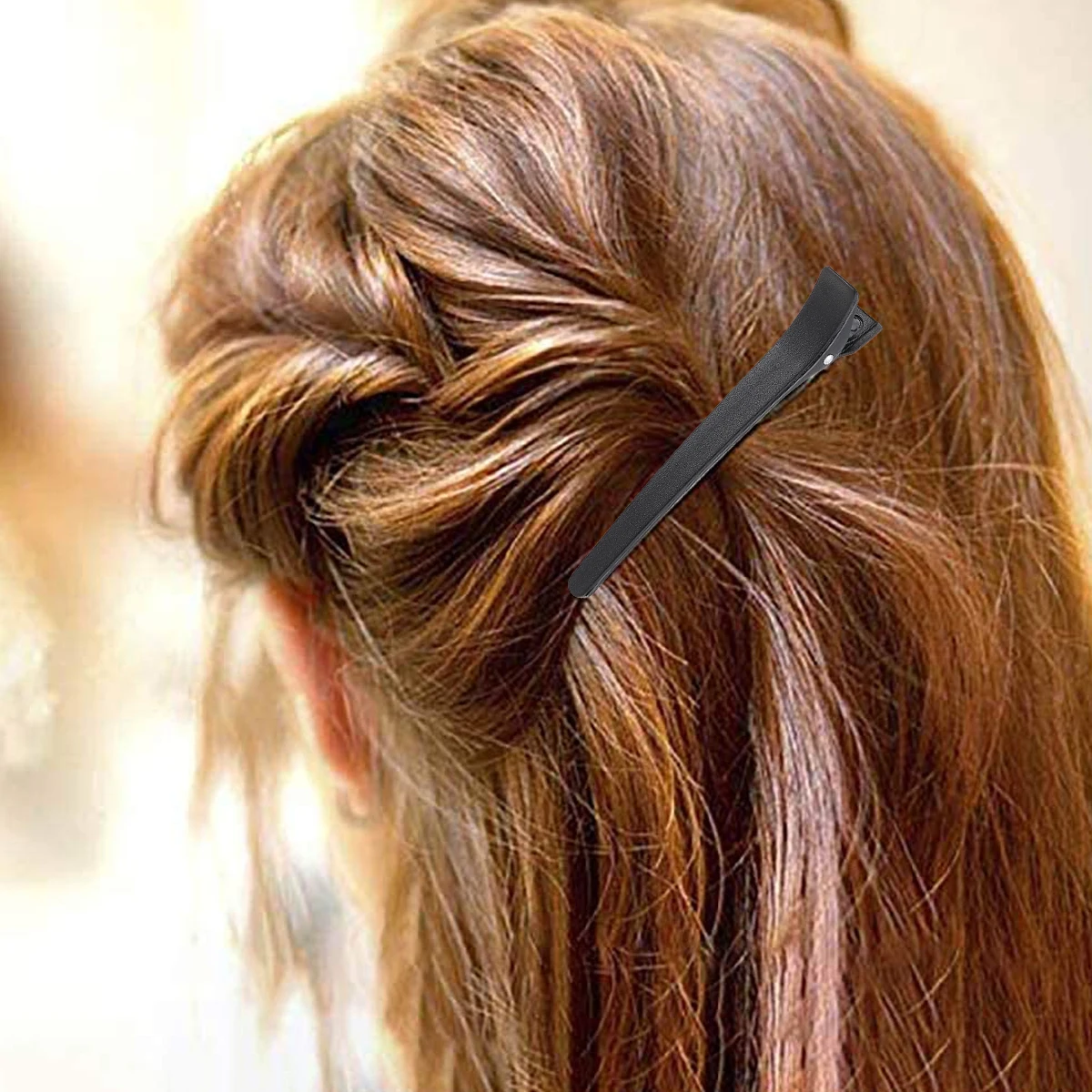 

12Pcs Duckbill Hairpins Plastic Dull Polish Black Heat Cold Resistant Tight Clips Portable Space Saving Hairdresser Use