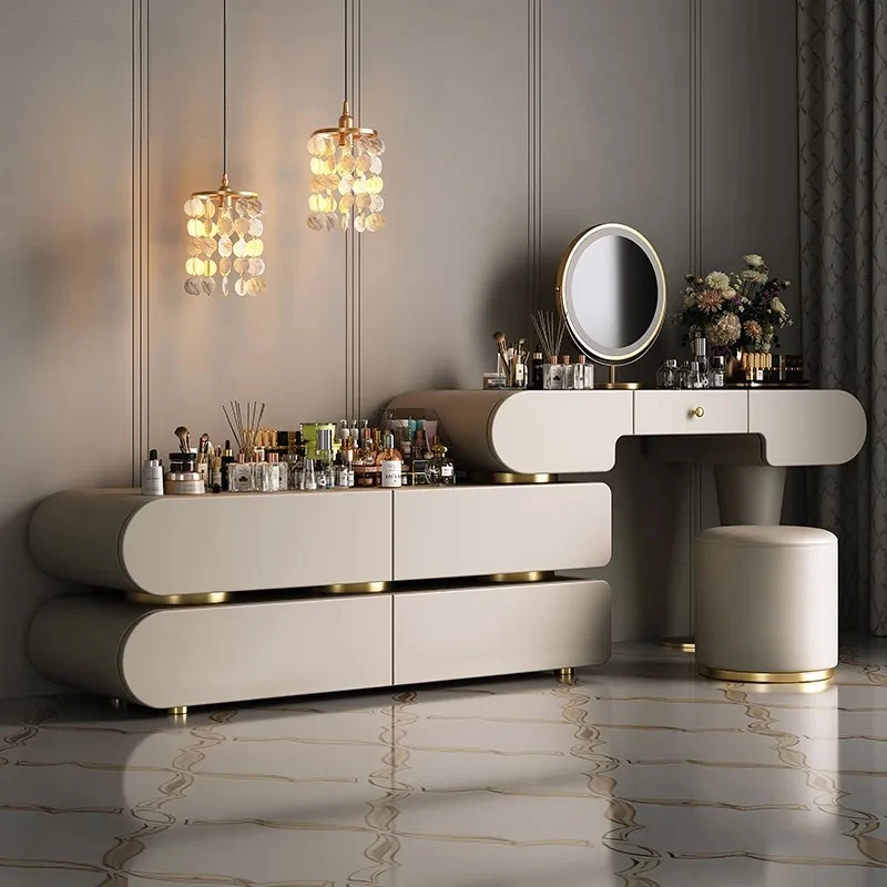 

Rt 2026 New Dresser Integrated Makeup Mirror Storage Cabinet Desk Two-in-one Light Luxury High Sense