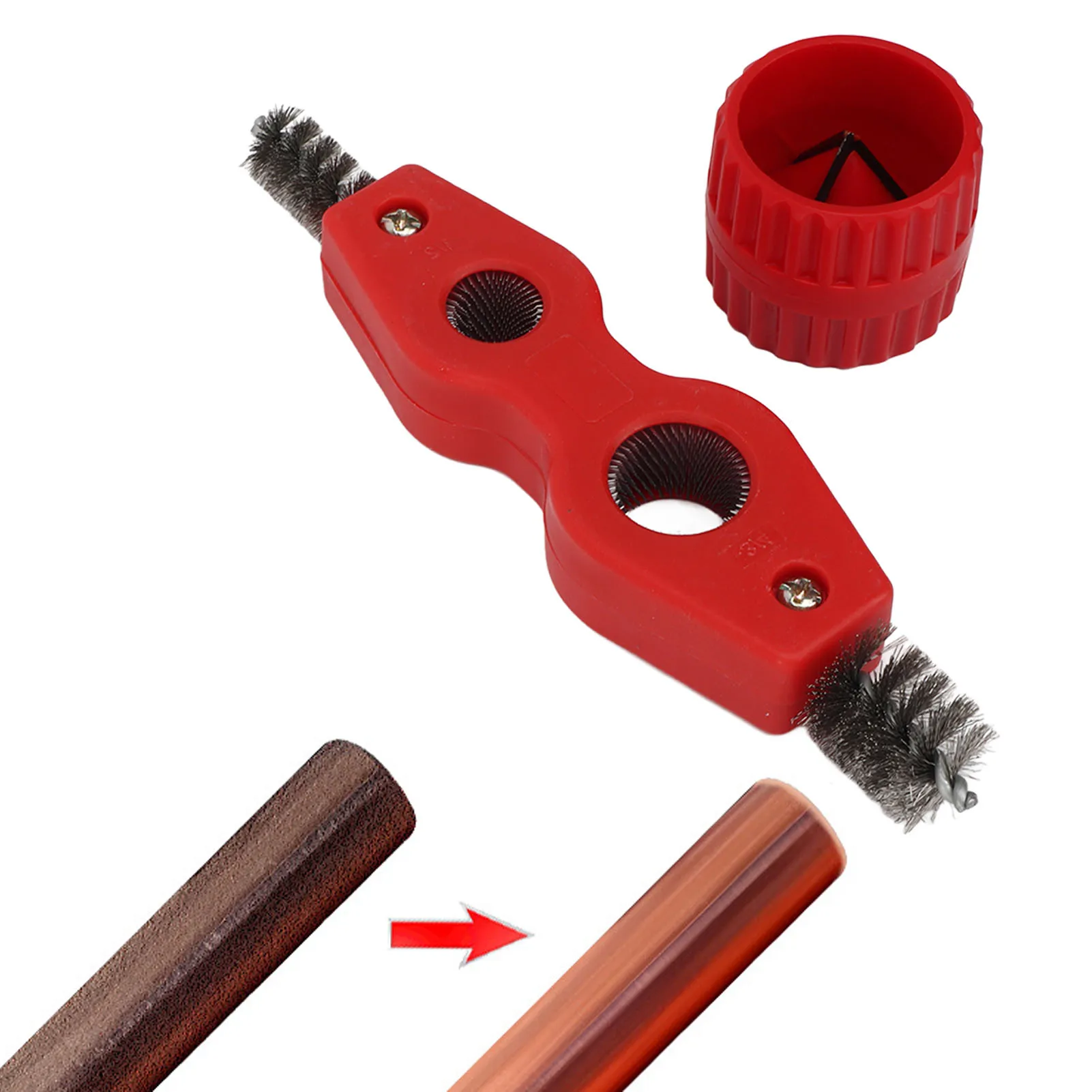 Red Color Copper Pipe Cleaner Reamer with Pipe Cleaning Brush Copper Pipe Polishing Chamferer Kit Copper Pipe Cleaner Reamer Kit