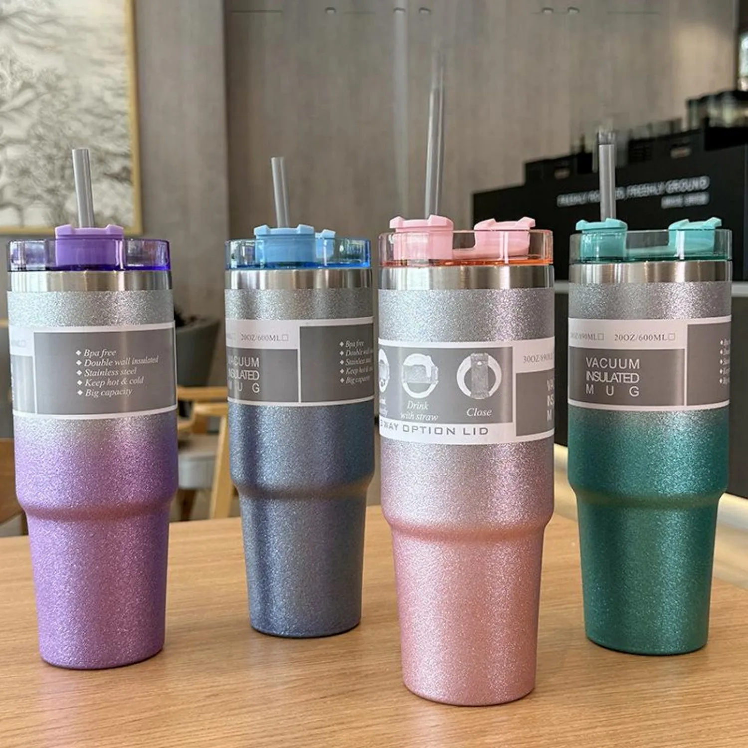 

Vacuum Insulated Car Tumbler Diamond Paint Double Wall Stainless Steel Straw Cup Leakproof for Travel Camping