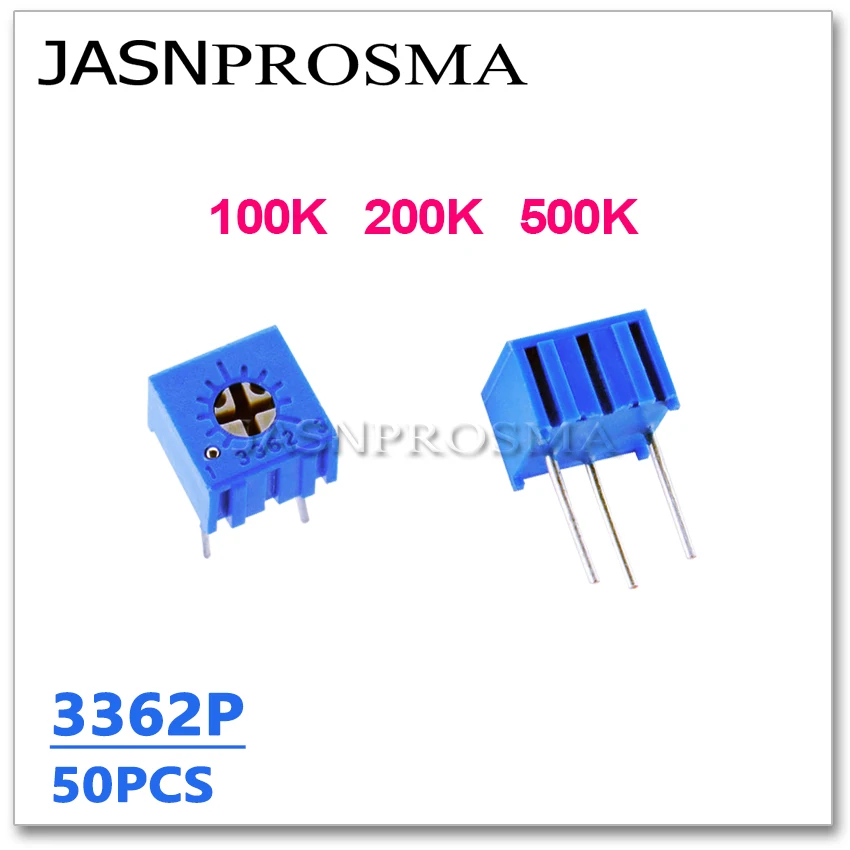 JASNPROSMA 50PCS 3362P 100K 200K 500K 104 204 504 3362P-1-104LF bourns OHM Precision Adjustable Trimmer resistor Potentiometer