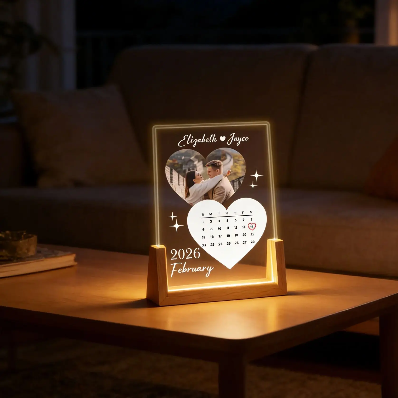 Custom Photo Text Acrylic Couple Night Light Personalized Anniversary Calendar Lamp Valentines Lover Gift Bedside Decor Keepsake