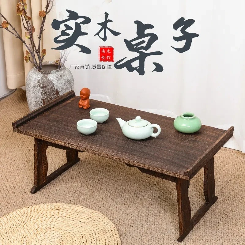 Chinese Style Folding Low Table, Multipurpose Tatami Tea Table, Portable Calligraphy & Worship Desk for Home Decoration