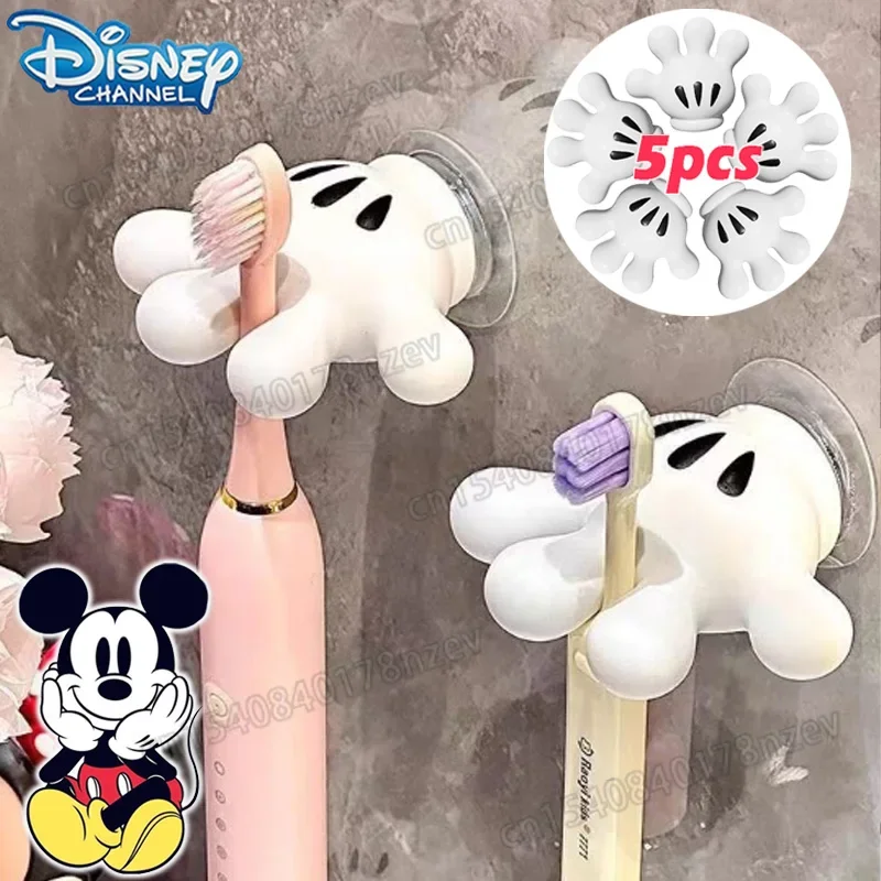 1set Disney Mickey Toothbrush Holde Cartoon Kawaii Mickey Mouse Sucker Hook Decoration for Bathroom Cute Wall Mount Accessories