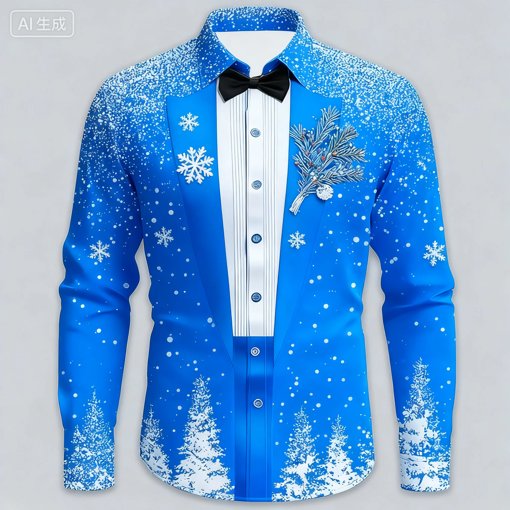 Christmas men's snowflake bow Christmas clothing shirt long sleeved fashionable casual outdoor holiday shirt top